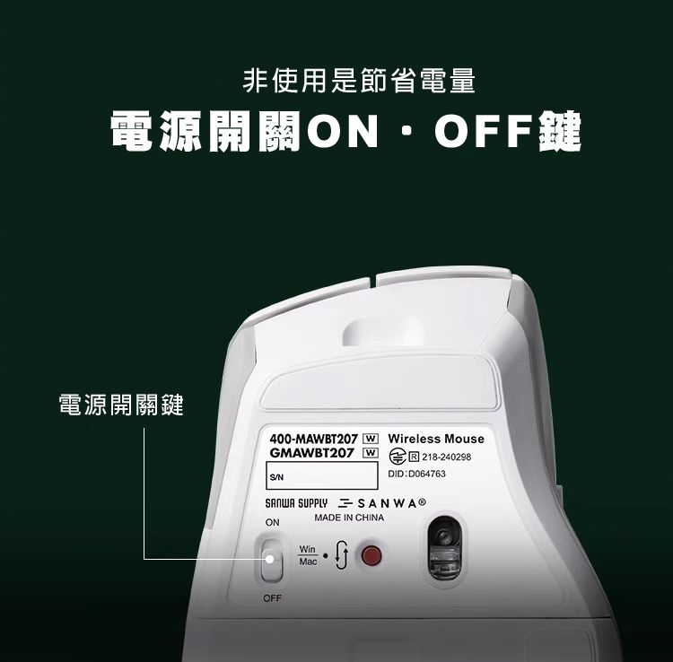 非使用是節省電量 電源開關ON‧OFF鍵