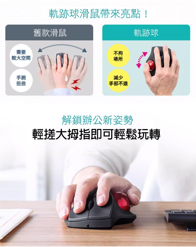 軌跡球滑鼠帶來亮點 ! 解鎖辦公新姿勢 輕搓大拇指即可輕鬆玩轉