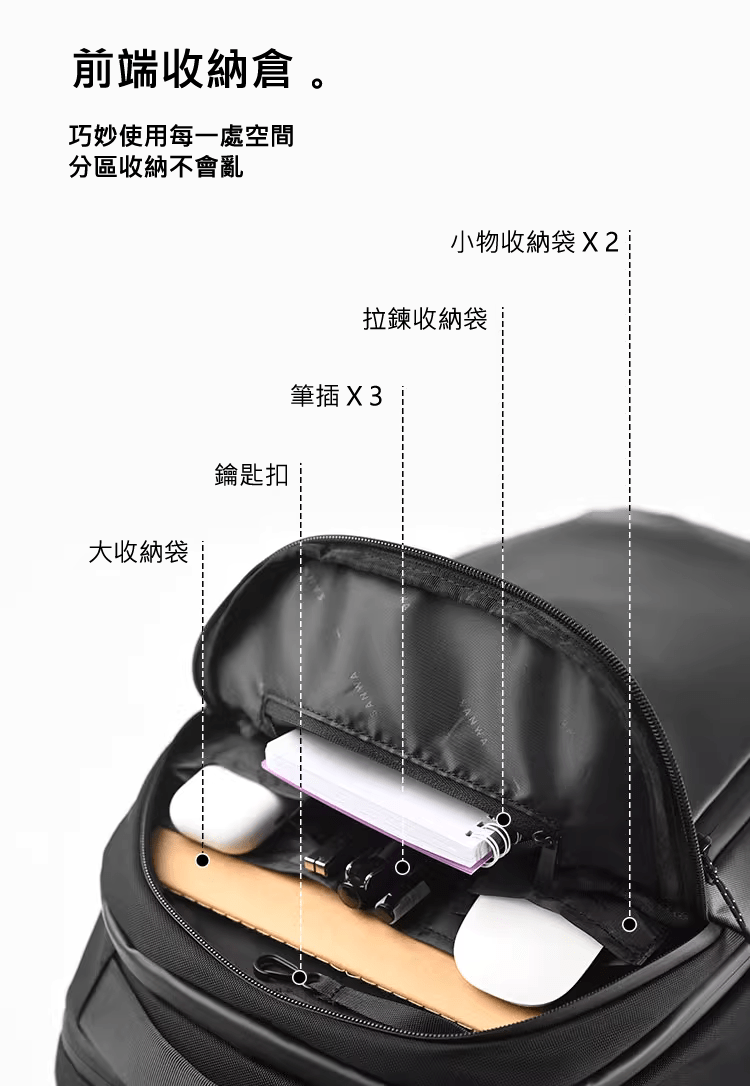 前端收納倉。 巧妙使用每一處空間 分區收納不會亂