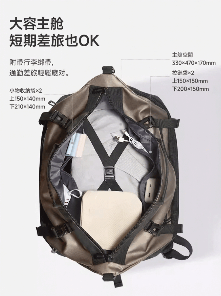 大容主艙 短期差旅也OK 附帶行李綁帶, 通勤差旅輕鬆應對。