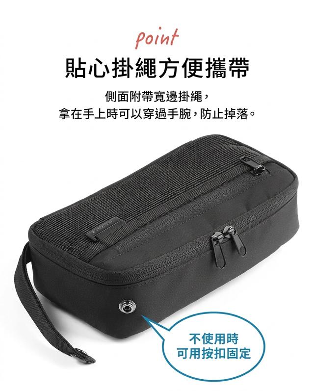 貼心掛繩方便攜帶 側面附帶寬邊掛繩, 拿在手上時可以穿過手腕,防止掉落。不使用時 可用按扣固定