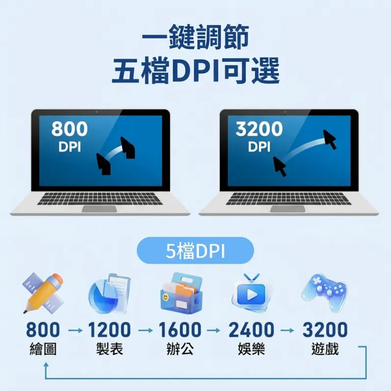 一鍵調節 五檔DPI可選